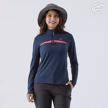 ADISI 女半門襟涼感智能纖維速乾長袖上衣AL2111138 (S-2XL) / 吸濕排汗 快乾 單向導濕 涼感 排汗衣 S 丈青/豆沙粉