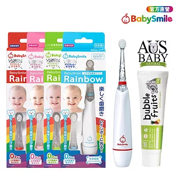 日本BabySmile 炫彩變色S-204兒童電動牙刷送兒童無氟牙膏(兒童電動牙刷 電動牙刷 兒童牙刷) S-204綠+鳳梨2025.3