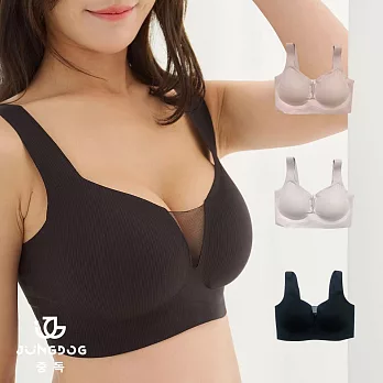 【3件組】深V紗舒眠內衣 睡眠內衣 無鋼圈內衣 M 藕膚色/淺紫色/性感黑