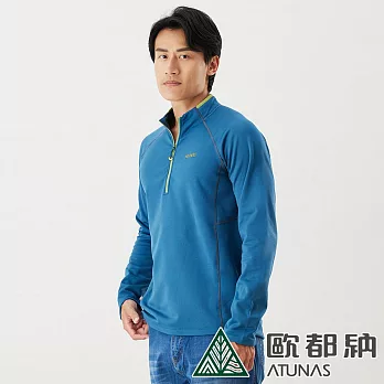 【ATUNAS 歐都納】男款PRIMALOFT刷毛保暖立領長袖拉鍊衫A1PS2019M- L 鴨青藍