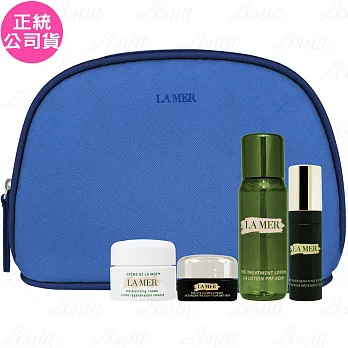 LA MER 海洋拉娜 全能煥能5件組(乳霜7ml+超能修護精華露30ml+濃萃修復眼霜5ml+煥顏彈力無痕精萃5ml+化妝包)(公司貨)