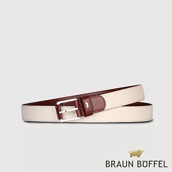 【BRAUN BUFFEL 德國小金牛】台灣總代理 商務型男 簡約穿針式皮帶-銀色44吋/BF24B-HUY03444-SNK