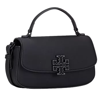 TORY BURCH 素面皮革翻蓋斜背包-磨砂黑