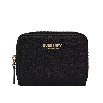 BURBERRY 金字Logo 粒紋牛皮ㄇ形拉鍊零錢包/卡夾包 (黑色)