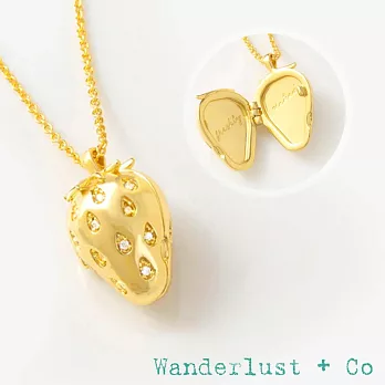 Wanderlust+Co 迷你鑲鑽草莓項鍊 金色相本項鍊 Strawberry Locket