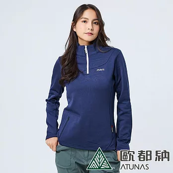 【ATUNAS 歐都納】女款POLARTEC POWER STRETCH長袖保暖立領衫/拉鍊刷毛衫/彈性刷毛衣A1PS2318W- S 夜藍