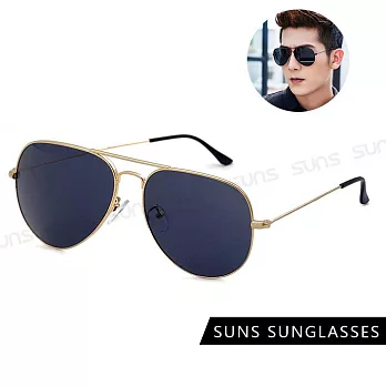 【SUNS】時尚飛行員墨鏡 細框蛤蟆鏡 男女墨鏡 抗紫外線UV400 駕駛眼鏡 S026 金框灰片