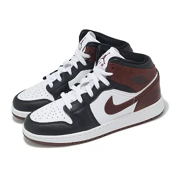 Nike 休閒鞋 Air Jordan 1 Mid SE GS 大童 女鞋 黑 酒紅 紅棕 AJ1 中筒 HF3193-102 23cm WHITE/BROWN