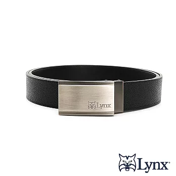Lynx - 美國山貓超質感牛皮壓紋腰帶經典款/針扣紳士皮帶 黑色