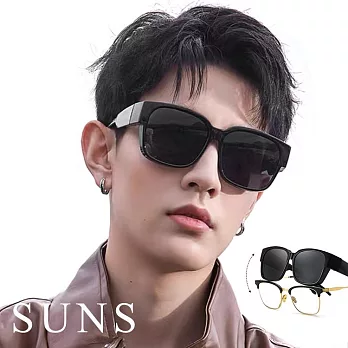 【SUNS】時尚韓版大框偏光墨鏡/套鏡 近視用外掛式墨鏡 男女適用 抗UV400 防眩光 砂黑框灰片