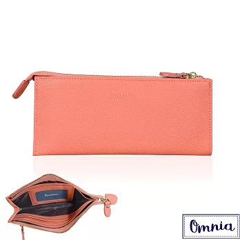 【OMNIA】6卡1照浪漫風情單拉鍊牛皮長夾5103- 珊瑚橘粉