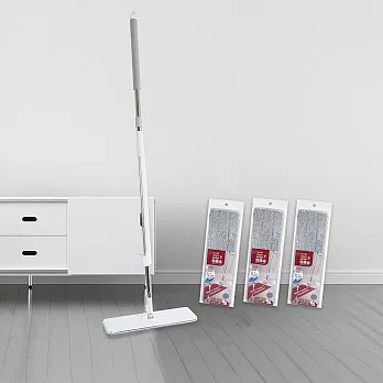 hold拖不沾手刮淨平板拖把X1支+替換布X3入