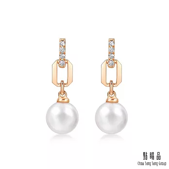 【點睛品】Daily Luxe 珍珠環扣 18K玫瑰金珍珠鑽石耳環 (一對)