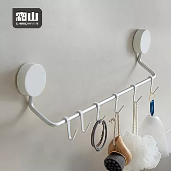 【日本霜山】日系簡約風無痕壁掛式毛巾架(附小掛勾6入)