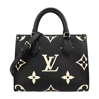 Louis Vuitton CABAS ONTHEGO PM 牛皮壓花手提肩背包 (黑色/米白色)