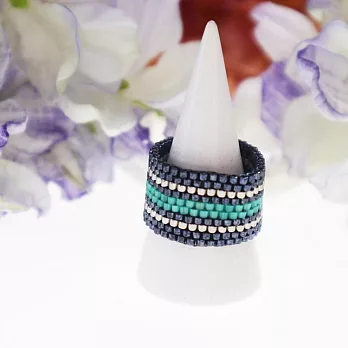 【PinkyPinky Boutique】手工縫珠 知性氣質風戒指 (竹綠)