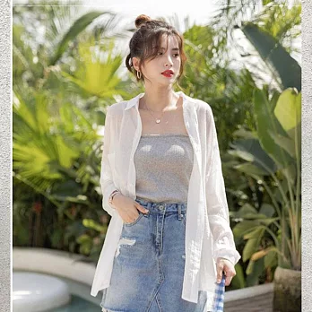 BJ COLLECTION 日系輕透雪紡防曬外套/上衣 BJC10018 FREE 白色