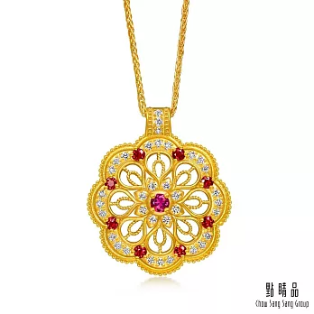 【點睛品】財納八方 紅寶石 鑽石黃金項鍊