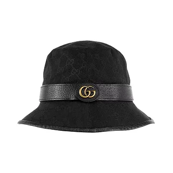 GUCCI GG Logo 帆布及牛皮復古漁夫帽 M號_展示品 (黑色)