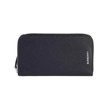 BURBERRY 銀字粒紋牛皮內拼格紋拉鍊長夾 (深藍色)