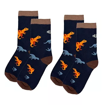 英國【Hugger】舒適中筒成人襪子 - 快樂恐龍 (22-28cm) 兩雙