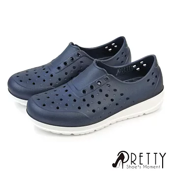 【Pretty】男女 女大尺碼 洞洞鞋 雨鞋 防水鞋 懶人鞋 休閒鞋 便鞋 EU37 藍色