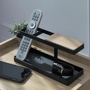 【H&R安室家】多功能遙控器收納置物架 BM18 (桌上置物架/小物收納架/桌面收納盒) 黑色