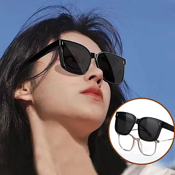 seoul show首爾秀 輕量全折疊套鏡抗UV400太陽眼鏡墨鏡 918  亮黑框黑灰片