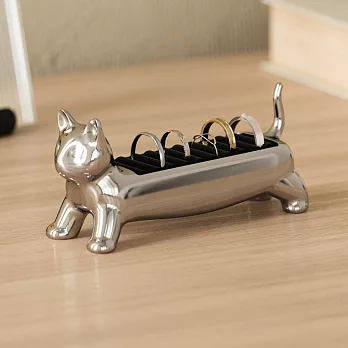 《Umbra》短腿貓金屬戒指收納座 - 鏡銀