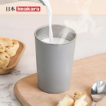 【日本Imakara】時尚風雙層304不鏽鋼杯-420ml-2入組- 灰