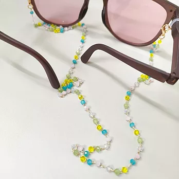 seoul show首爾秀 混色水晶鍊兩用口罩掛繩鏈墨鏡平光眼鏡鍊老花近視防丟鍊  藍綠