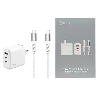 Samsung三星 原廠 ITFIT 65W GaN三孔+100W 5A 雙Type-C 快充組 (ITFITPW17) 白色