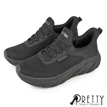 【Pretty】女 休閒鞋 運動鞋 健走鞋 厚底 輕量 免綁帶 EU36 全黑色