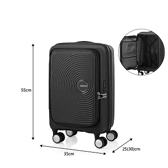 American Tourister - 美國旅行者 CURIO 1:9前開式上掀式 彈力避震輪20吋行李箱登機箱 黑色