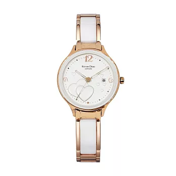 Roven Dino羅梵迪諾 心心相印時尚腕錶-玫瑰金X白