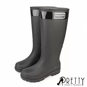 【Pretty】女 雨靴 雨鞋 防水靴 防水鞋 長靴 長筒 平底 EU36 黑色