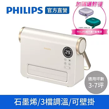 【Philips 飛利浦】超值優惠組  石磨烯壁掛暖風機/陶磁電暖器-可遙控 (AHR3126FX) 送DLP2136暖手寶 贈粉紫暖手寶