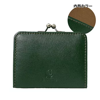 Kissora Tokyo｜日本職人手工 口金方形牛皮零錢卡片夾 綠色