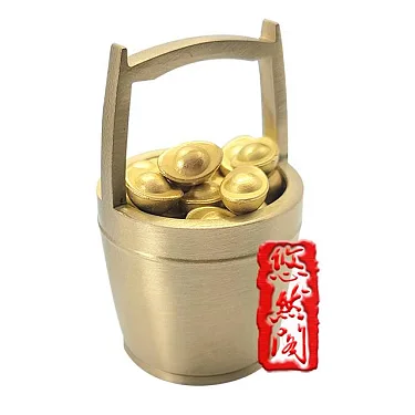 博客來-【悠然閣】純銅一桶金招財聚財開運小聚寶盆(附66顆元寶) (居家 