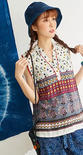 【潘克拉】Y字領印花輕涼背心 TM1070　FREE花色