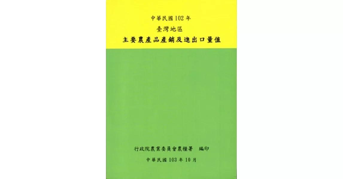 臺灣地區主要農產品產銷及進出口量值102年