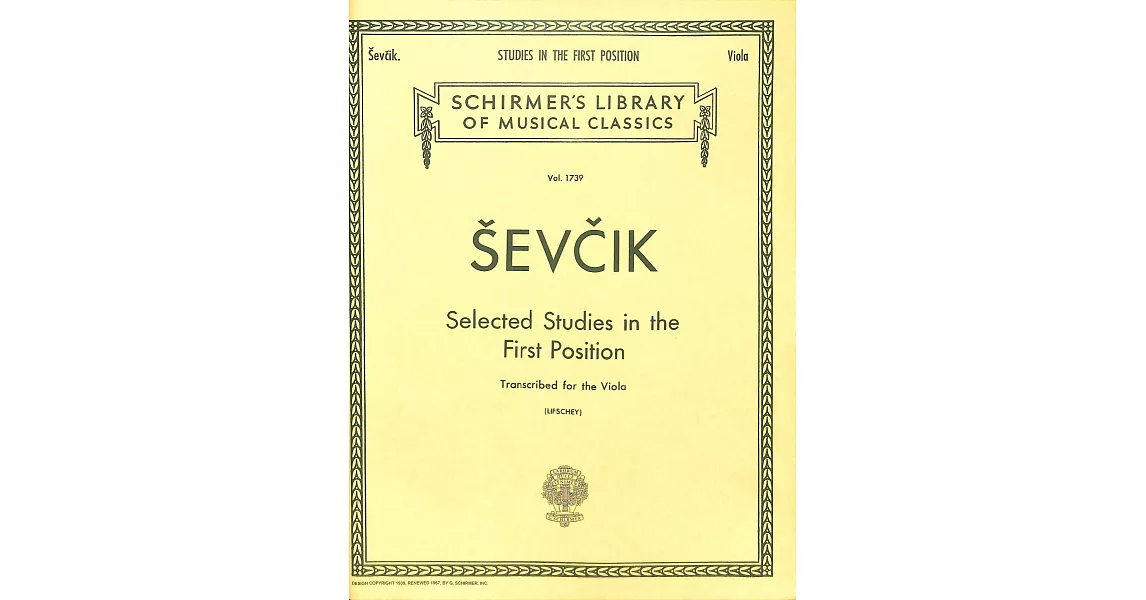 賽夫西克：技巧練習曲 Op.1 中提琴第1把位練習 (Schirmer版) | 拾書所