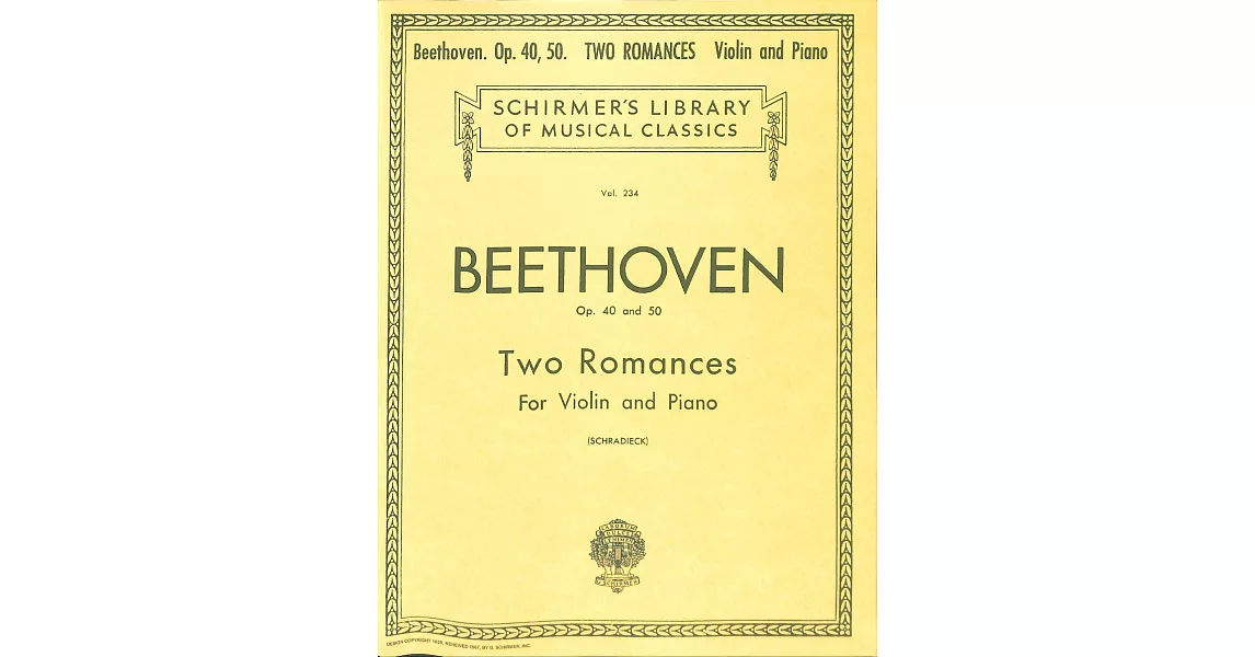 貝多芬：兩首浪漫曲 作品40及作品50 小提琴與鋼琴伴奏樂譜 附小提琴獨奏譜 (Schirmer版) | 拾書所