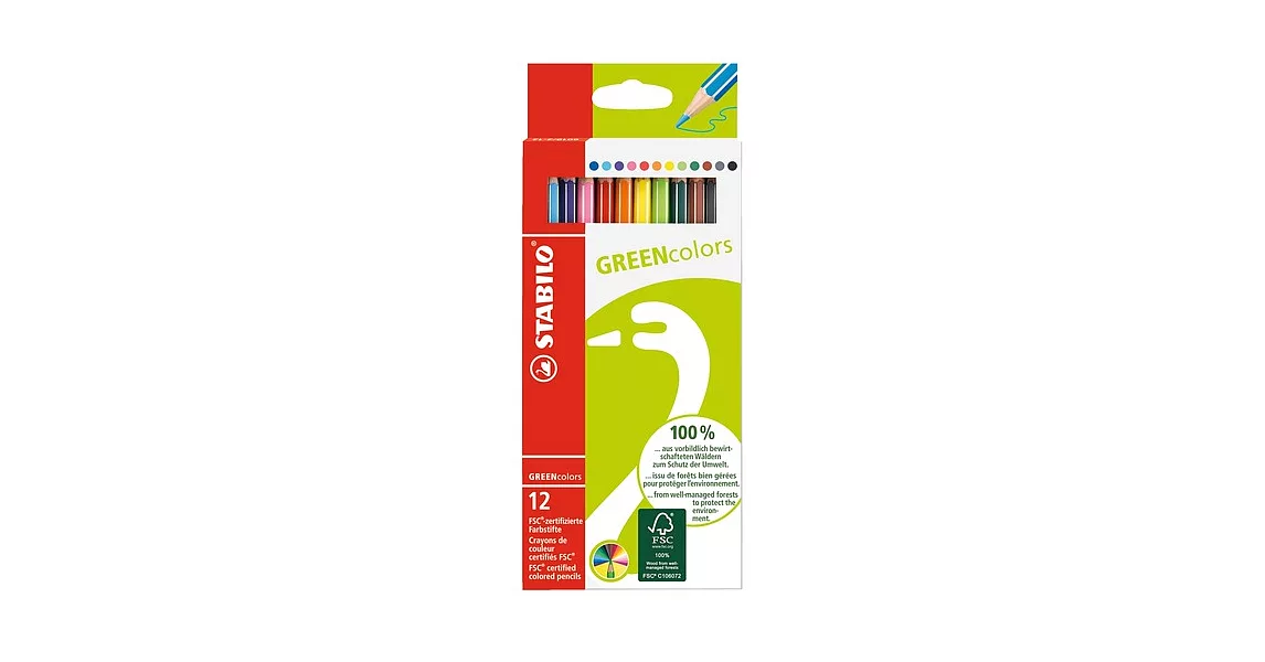 STABILO 德國天鵝牌 GREENcolors 環保認證色鉛筆 12色12支裝(型號:6019/2-12)
