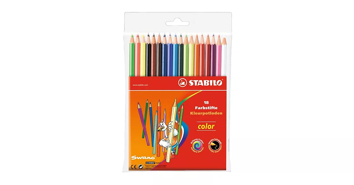 STABILO 德國天鵝牌 Color系列 六角形色鉛筆 膠盒組 18色18支裝(型號:1218/77-01)