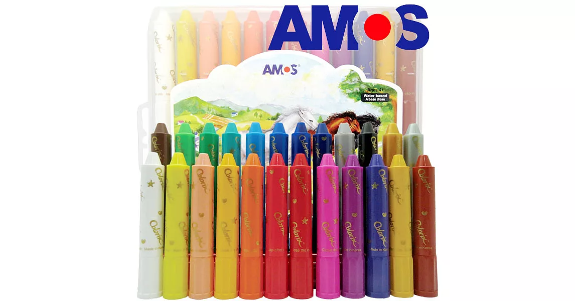 韓國AMOS 24色塑膠盒水蠟筆
