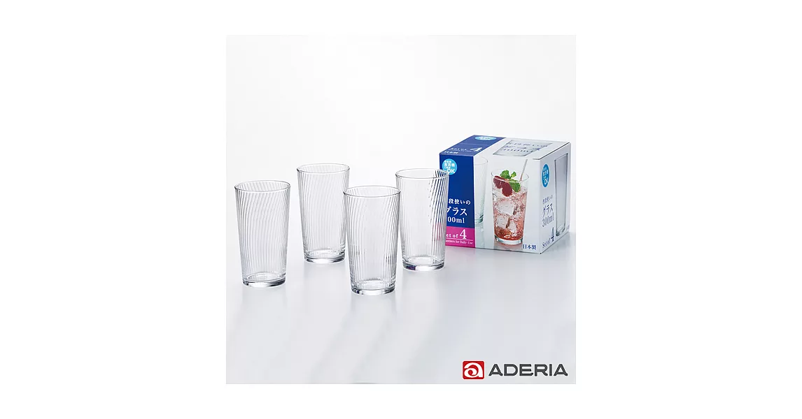 【ADERIA】日本進口羅紋玻璃杯四件組300ml