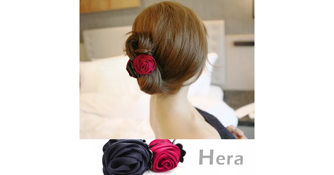 【Hera】赫拉 軟布雙面玫瑰花馬尾香蕉夾/抓夾(二色任選)藍色