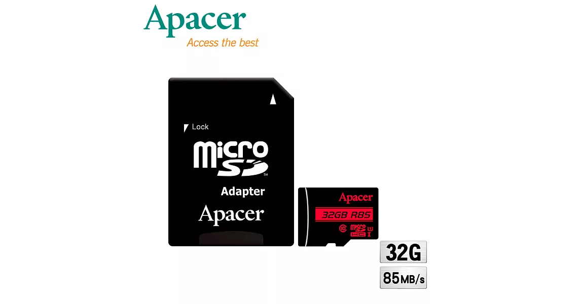 Apacer宇瞻 32GB MicroSDHC UHS-I Class10 記憶卡(85MB/s)