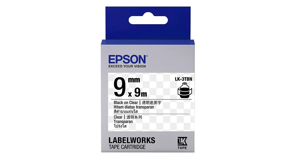 EPSON LK-3TBN C53S653408標籤帶(透明9mm )透明黑